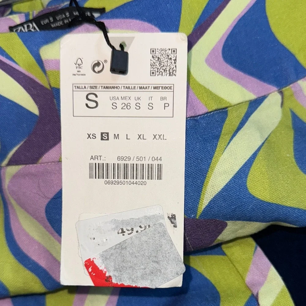 Zara Multicolor Geometric Flare Leg Pants Small